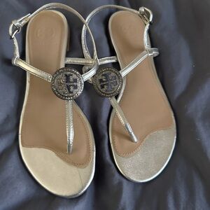 Tory Burch Metallic Sandals with Logo Detail